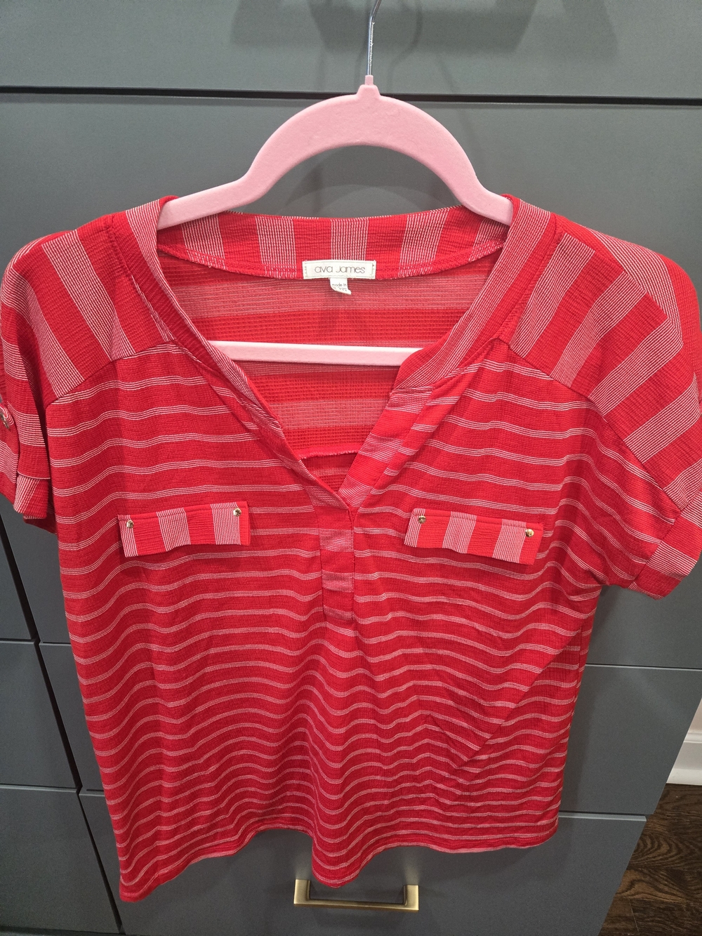 Red Striped V-Neck Women's Top